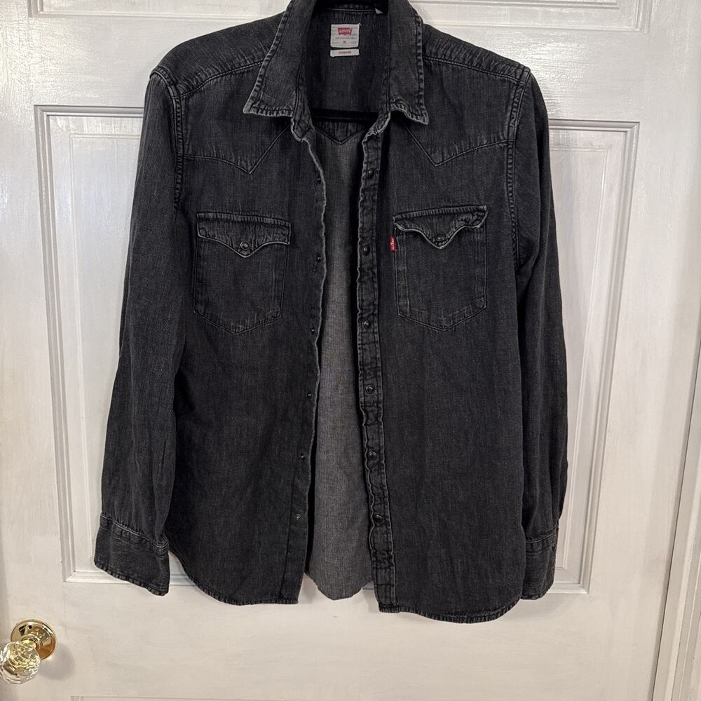 Levi's Men's Barstow Denim Western Shirt Washed Black Pearl Snap Button Up Sz M